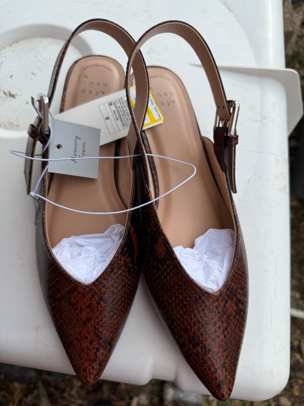 a new day Brown Faux-Snakeskin Pointed Slingback Mules
